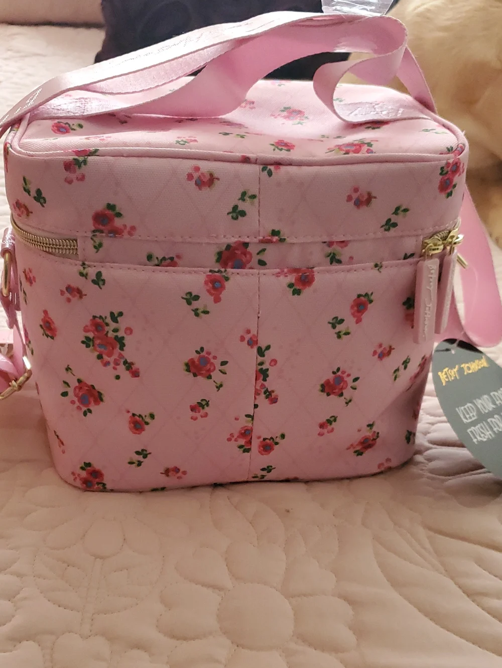 Betsey Johnson Pink Floral Quilted Crossbody Cosmetic Case